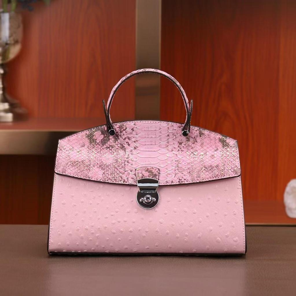 2024 High-End Luxury Ostrich Pattern Leather Shoulder and Messenger Bag for Women