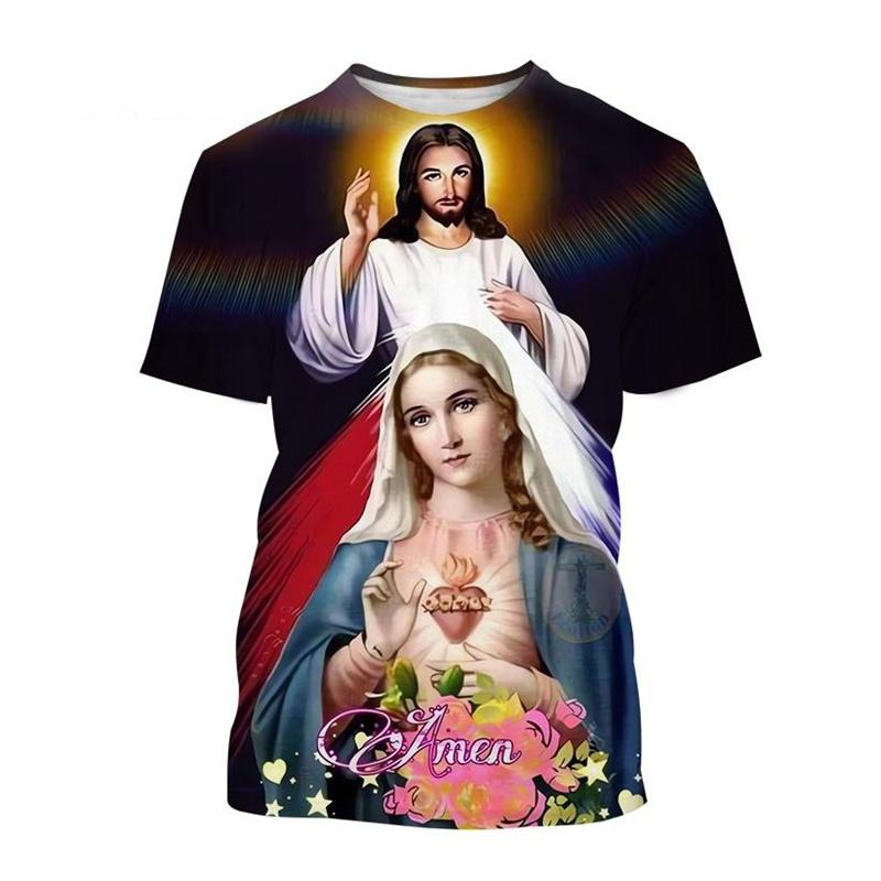 Christian God Jesus T-shirt For Men Virgin Mary 3D Printed T-shirt Fashion Casual Western Style Short Sleeves Women Tops Tee