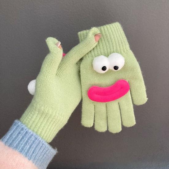 Vtipné kreslené pletené rukavice Roztomilé velké oči Teplé rukavice Zimní žebrované rukavice s dotykovou obrazovkou na řízení, dojíždění, cyklistiku, každodenní pochůzky