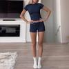 Women Solid Short Sleeve Round Neck T Shirt And Shorts Casual Two Piece Set