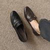 Krazing Pot Sheepskin Round Toe Thick Med Heels Spring Shoes Slip On Big Size 42 Metal Flowers Women Pleated Pumps