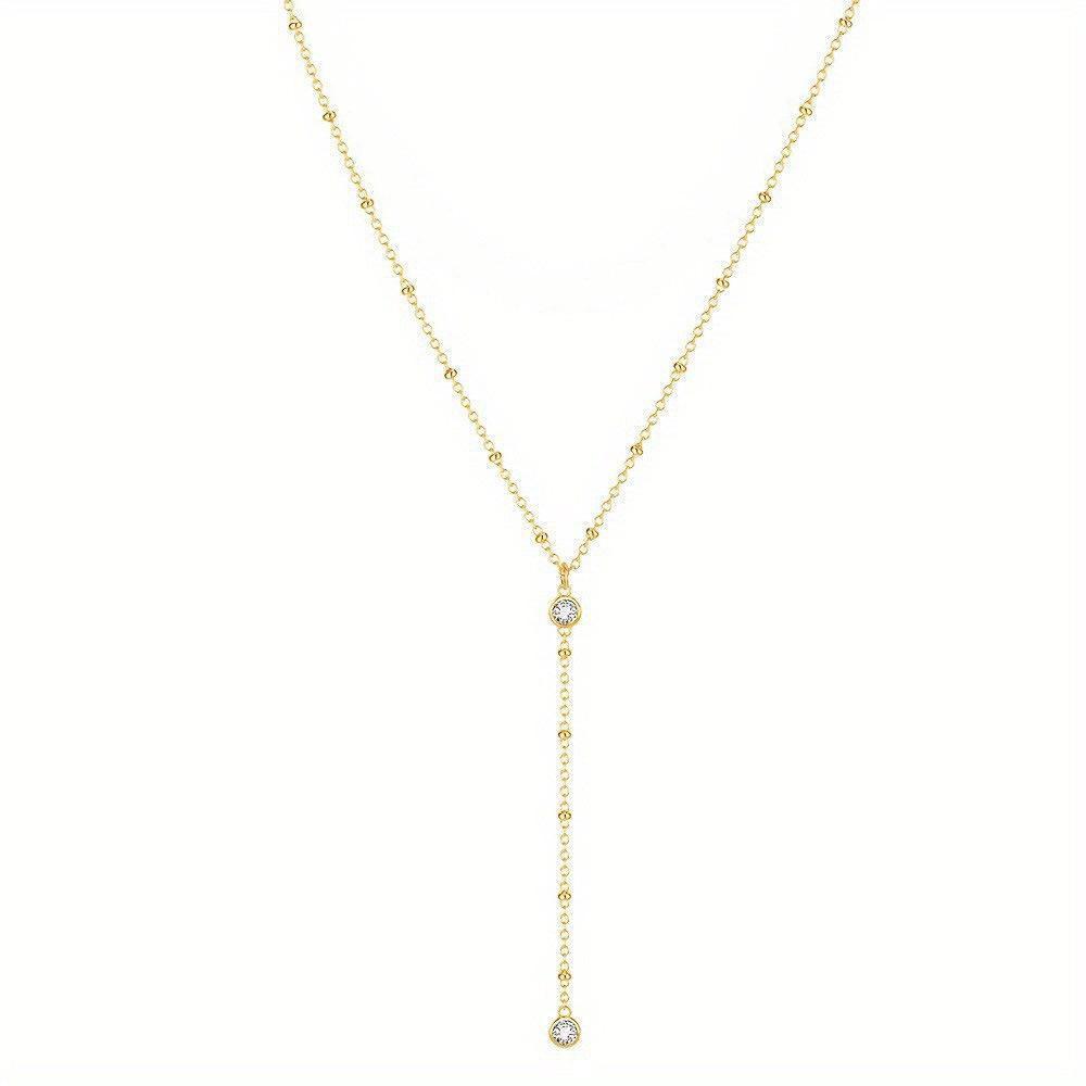 European and American Fashion Simple Y-Necklace with Tassel Round Beads, Multi-Layer Versatile Clavicle and Chest Chain for Women