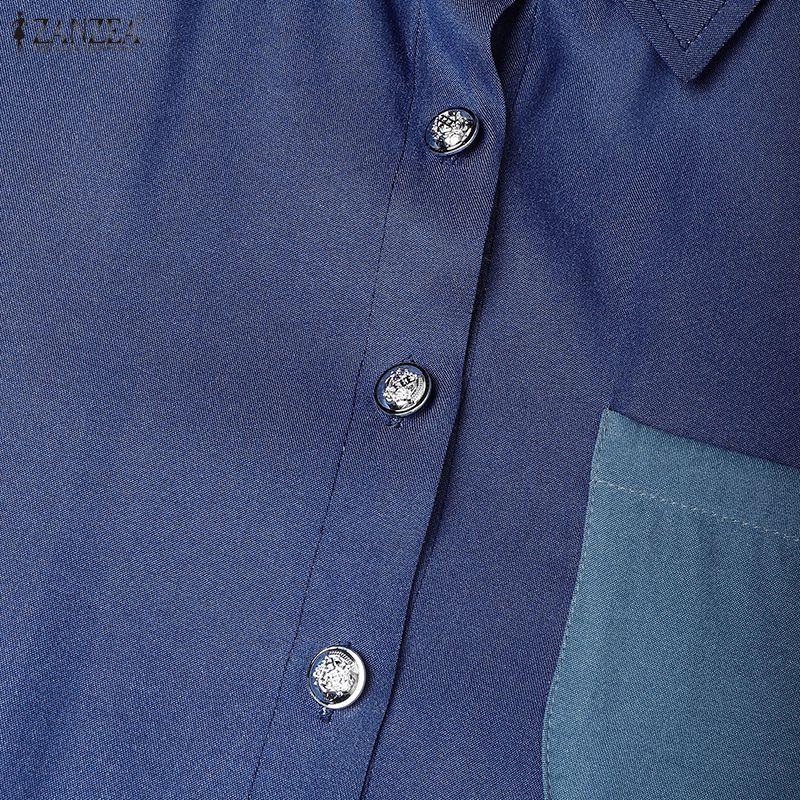 ZANZEA Dámské ležérní šaty s límečkem s volným dlouhým rukávem