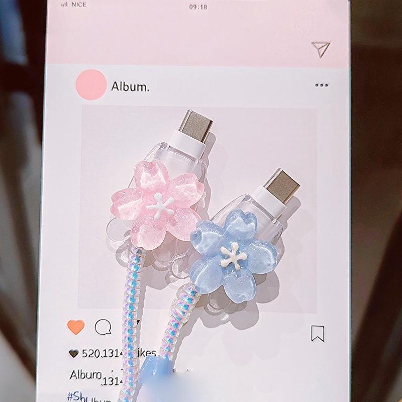 Flower Transparent Usb 20W Phone Charger Protective Case With Cable Winder Cover For Iphone Power Adapter Protector