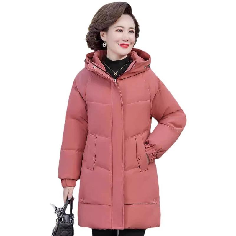 Winter Cotton Padded Jacket Hooded Fleece Thick Parkas Warm Loose Long Overcoat Middle Aged Coat