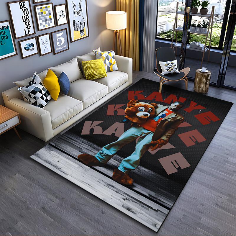 Area Rug, Kanye West Rapper Hip Hop Art Print, Man Cave Decor, Non-Slip Mat