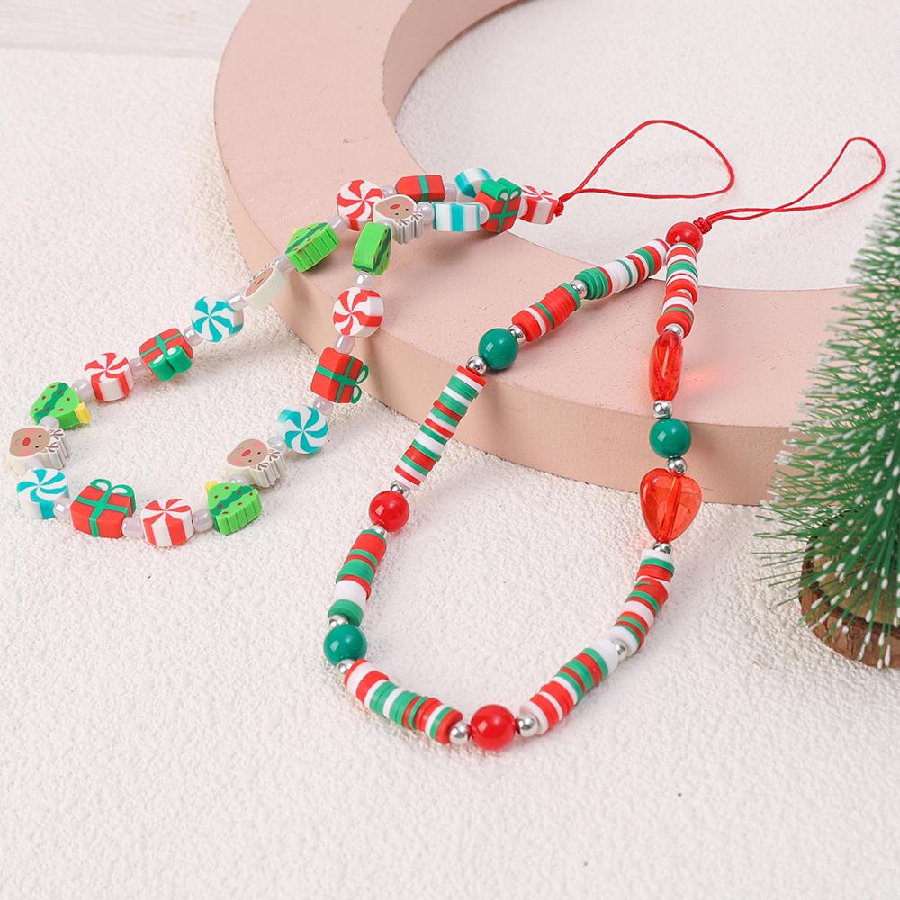 Ingenious Christmas Phone Wrist Strap Mobile Phone Chain Beaded Keychain Wristlet Lanyard Anti-lost for IPhone AirPods Samsung