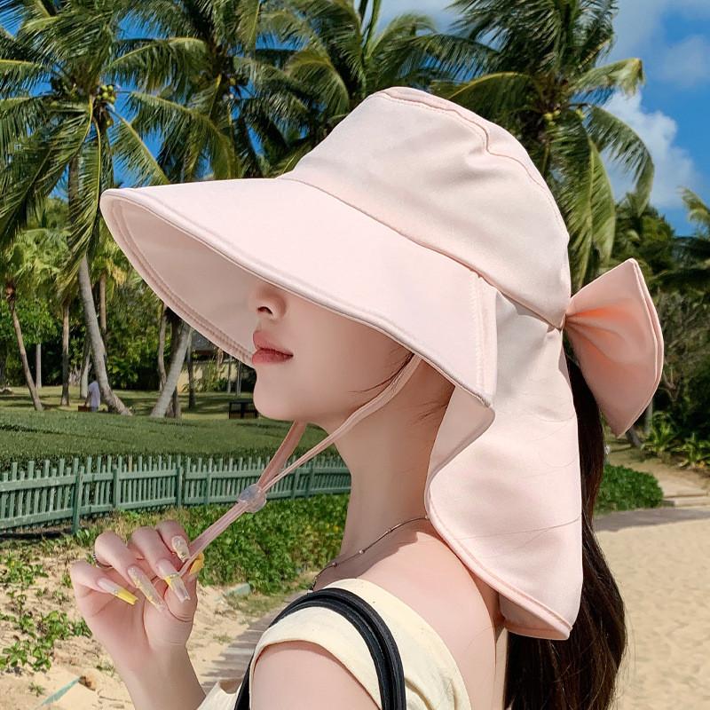 Summer Wide Brim Hat With Neck Protection For Women Outdoor Sun Shade Fashionable Uv Shield