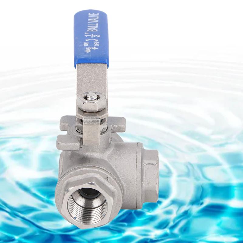 3 Way Ball Valve 1/2in DN15 304 Stainless Steel Female Thread L Type Manual Drive for Water Oil Gas 3 Way Ball Valve 1/2in