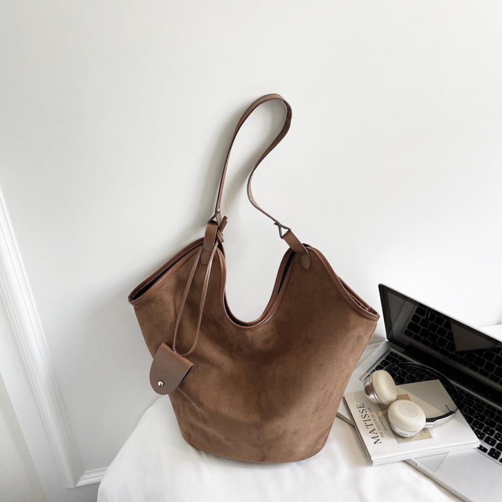 

Casual Large Capacity Suede Shoulder Bag Retro Solid Color Ladies Tote Bag Fashion Korean Style Brown Handbag Holiday темно-коричневого