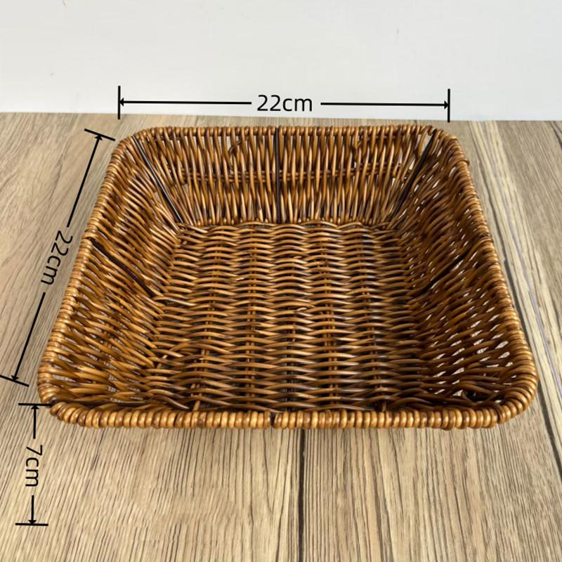 Imitation Rattan Fruit Bread Snacks Storage Tray Coffee Bar Storage Basket Desktop Sundries Organizer Kitchen Storage Boxs