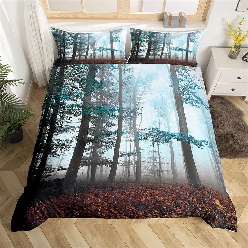 Dense Birch Trees with Leaves Duvet Cover Tree Lush Twin Queen King Bedding Set Jungle Nature Botanical Print Comforter Cover