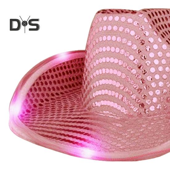 LED Light-Up Cowboy Hat Retro Western Style Luminous 5 Color Available Sunshade Sequin Cap Christmas Party Nightclubs Performance Photo Prop Cap