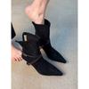 Fashion High Heel Back Zipper Women's Scrub Belt Buckle Pointed Toe Temperament Booties Vintage Slim Follower Single Boots