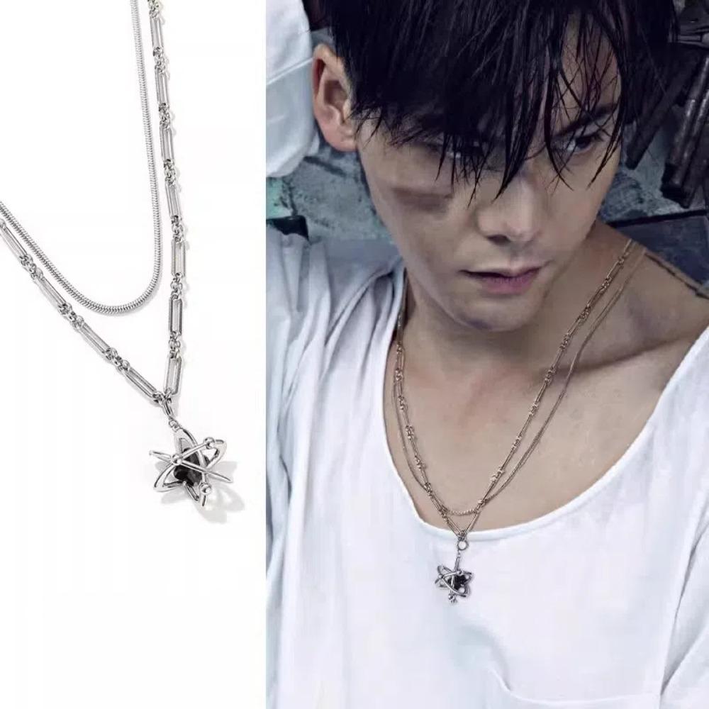 Cross Star Men Necklace Double Ring Shape Clavicle Chains  Daily Wear Choker