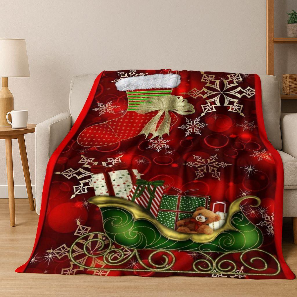 3D Merry Christmas Tree Santa Claus Cartoon Flannel Blanket Soft Warm Blanket for Bedroom Living Room Bed Camping Picnic Gift