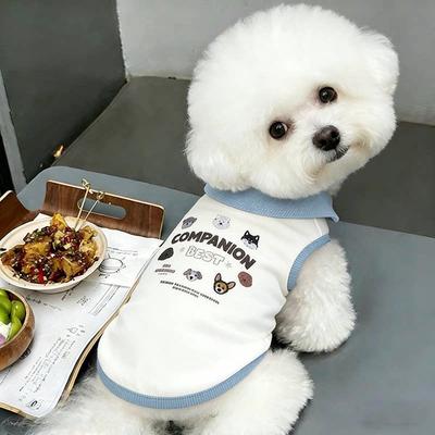 Pet Dog Sleeveless Vest Cotton Blend Polo Style Denim Collar Small Breeds Teddy Bichon Schnauzer