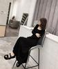 Hepburn-Style Slim-Fit Long Black Dress - Cinched Waist, Elegant Spring/Autumn 2026