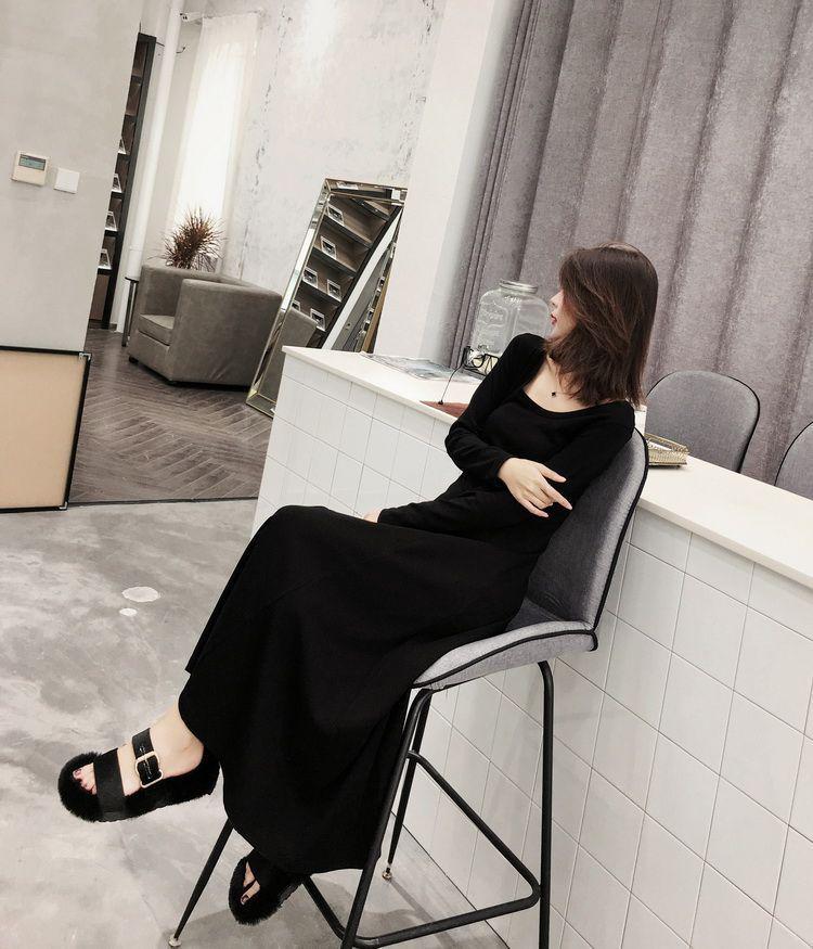Hepburn-Style Slim-Fit Long Black Dress - Cinched Waist, Elegant Spring/Autumn 2026
