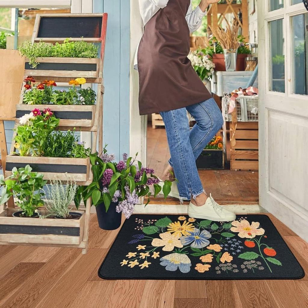 Blumen-Bodenmatte im Retro-Stil, schmutzabweisend und pflegeleicht, saugfähige und schnell trocknende Badezimmer-Bodenmatte