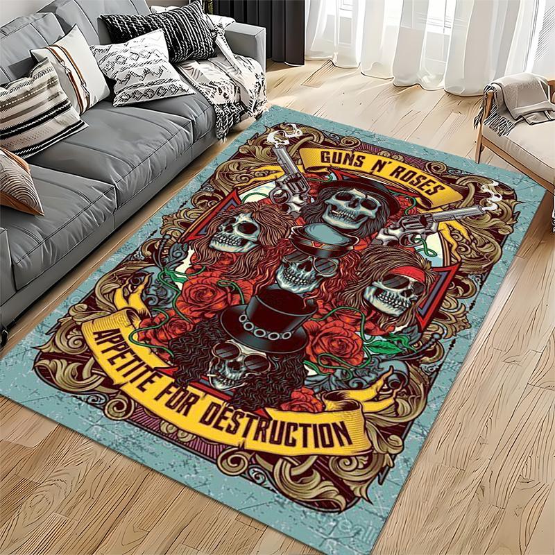 Guns N' Roses Skull Artwork Rug Design Non-slip Rug Suitable for Living Room and Bedroom Sofas.