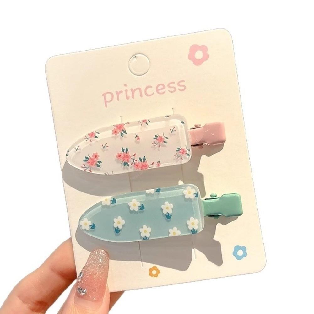 2pair Acrylic Hairpin Plaid Side Bang Hair Pins New Duckbill Barrettes for Women Girls