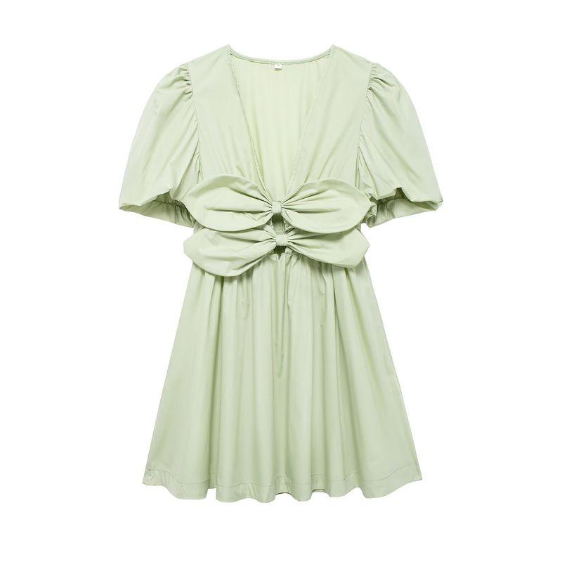 Kaslead New Arrival Women's Clothing Fashion Style Fashion Casual Bows Decorative Elastic Waist Dress