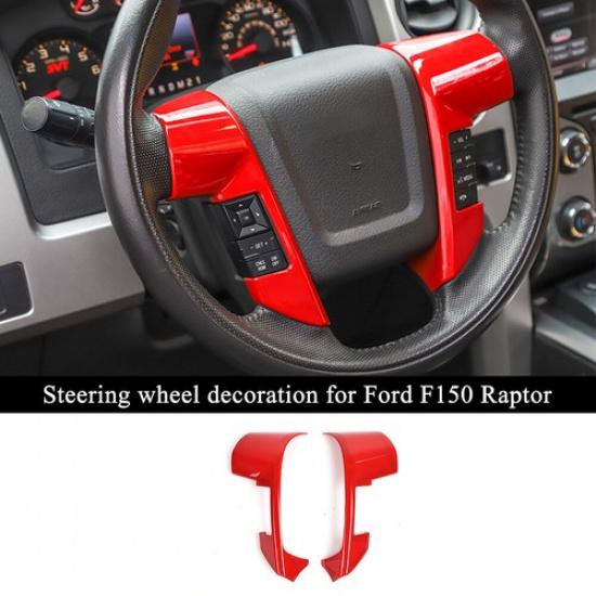2pcs Red Steering Wheel Moulding Frame Trim For Ford Raptor F150 2009-2014 ABS
