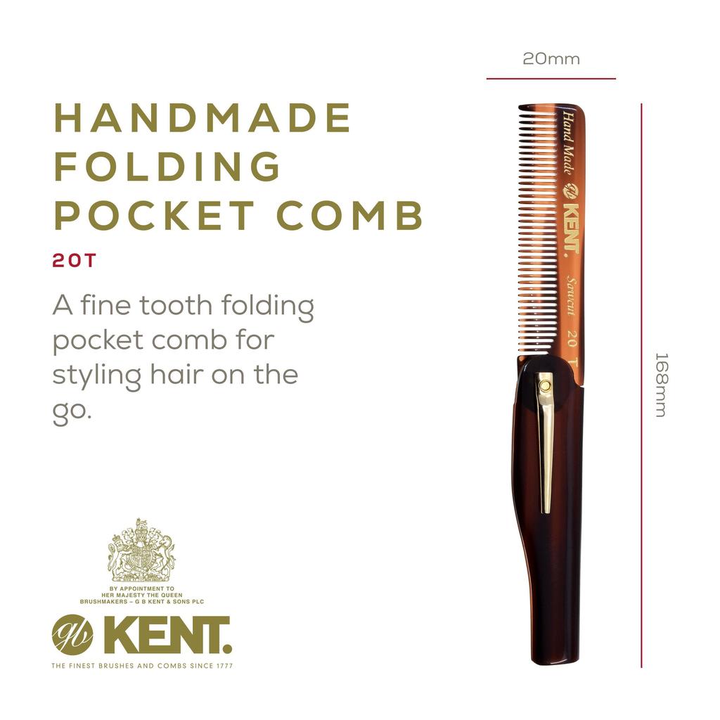 KENT Portable Folding Comb for 20T Fine Tooth with Retaining Made in England Men, Width, Pin,