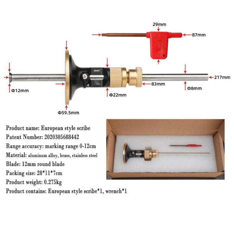 Wheel Marking Gauge Woodworking Scriber with 2 Replacement Cutters Solid Metal Bar Wood Scribe Tool for Carpenter.