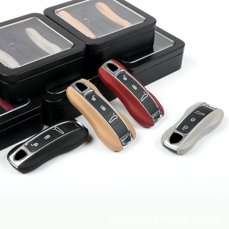 Leather Fob Remote Keys Case Key Cover Replace For Porsche 911 Macan Boxster Cayenne Panamera Taycan Cayman 971 9Ya Key Shell