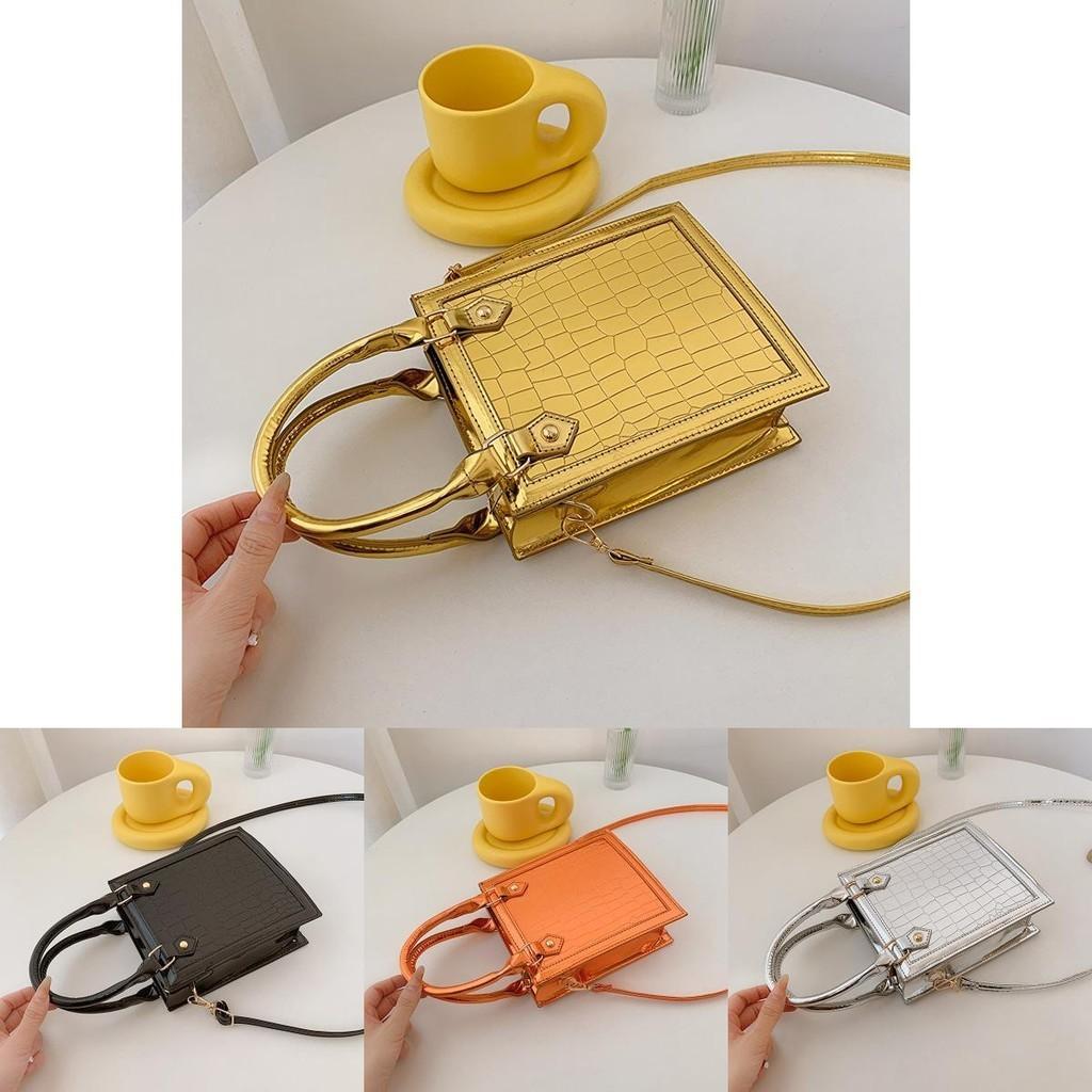 Trendy Small Crossbody Pu Bag 2023 Summer Fashionable Handbag Street Style Black Orange Silver Gold Purple