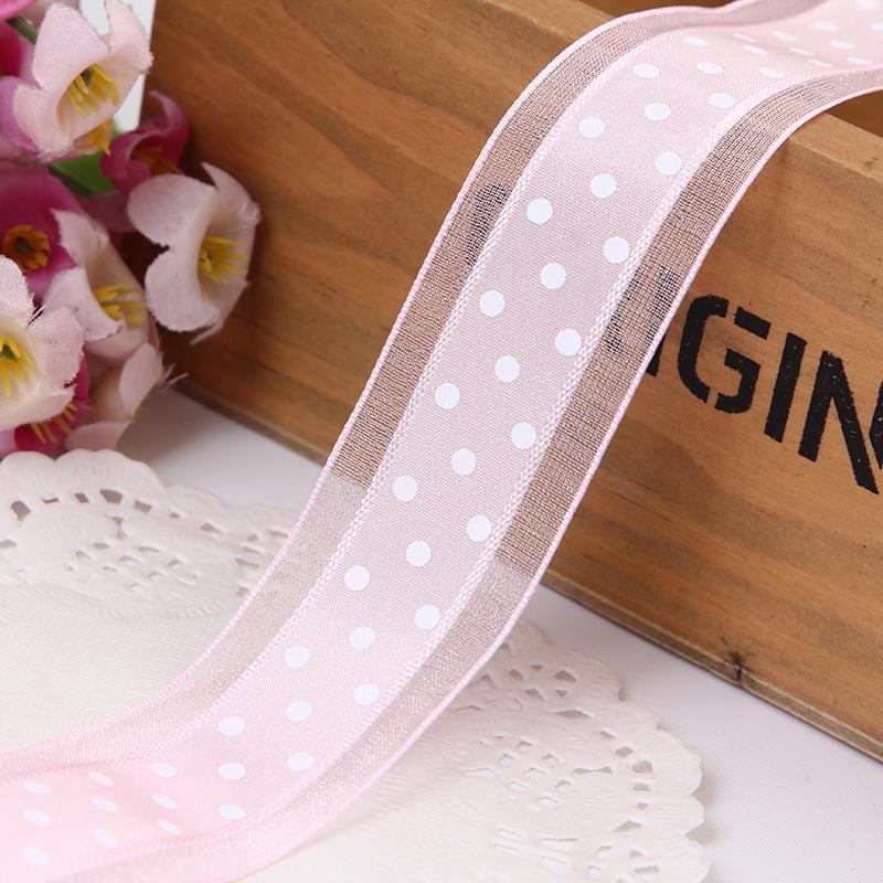 1''25mm Bilateral Organza Printing Polka Dots Ribbon Handmade Hair Bow Party Christmas Wedding Decor DIY Sewing Fabric 1 Yard