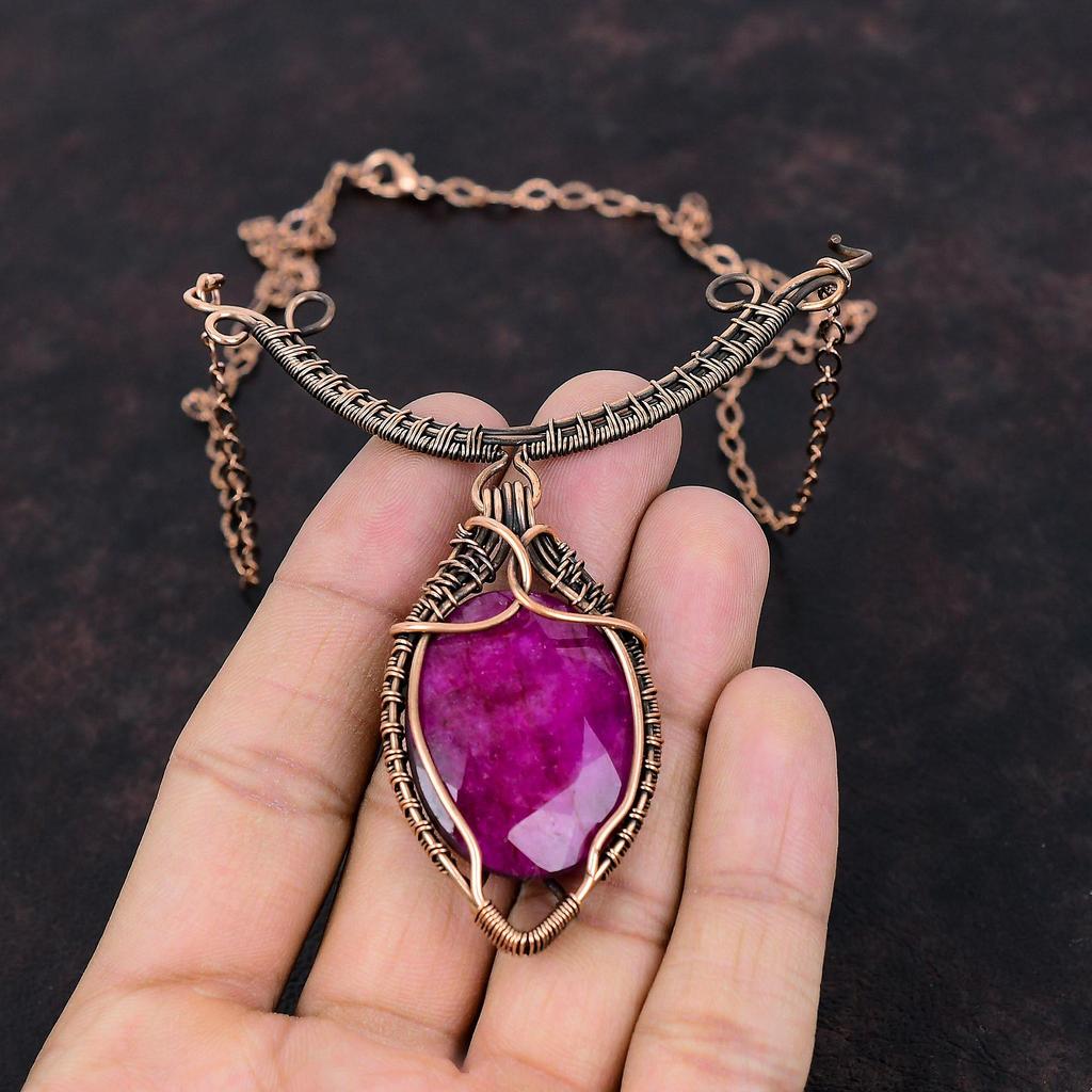 Faceted Kashmir Ruby Necklace Copper Wire Wrapped Adjustable Necklace Copper Jewelry Handmade Necklace Real Gemstone Necklace Gift For Women