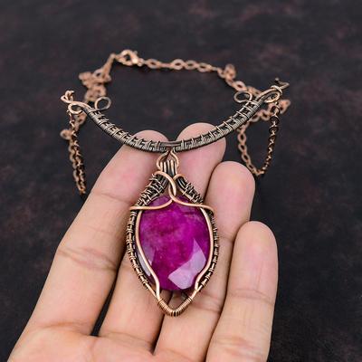 Facettierte Kaschmir-Rubin-Halskette Kupferdraht umwickelt Verstellbare Halskette Kupferschmuck Handgefertigte Halskette Echte Edelstein-Halskette Geschenk für Frauen