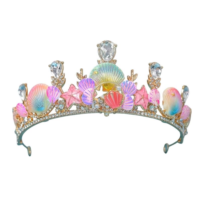 Handmade Sea Shell Star Fish Crown Headband for Ocean Themed Costume Parties and Bridal Accessories Hair Styling Crowns