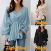 Simple V-Neck Drawstring Scarf Irregular Autumn Women's Shirt Loose Design Casual Long Sleeve Shirt Women's Fashion