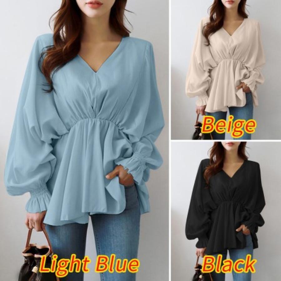 Simple V-Neck Drawstring Scarf Irregular Autumn Women's Shirt Loose Design Casual Long Sleeve Shirt Women's Fashion