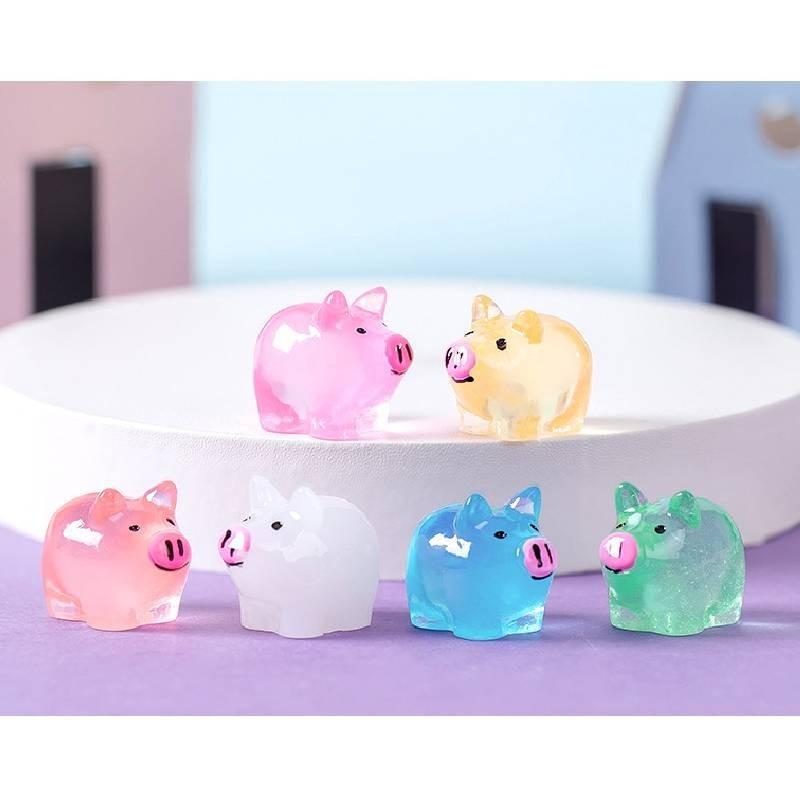 Cute Luminous Pig Resin Figurine For Miniature Garden And Desktop Decor