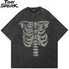 Hip Hop  Faded Black TShirt Streetwear Skeleton Graphic T Shirt Cotton Hipster Men Tshirt Unisex Tops Tees Vintage
