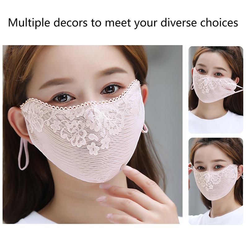 Sweet Flower Sunscreen Thin Lace Mask Outdoors Sunshade For Women Solid Color Sunscreen Face Cover Uv Protection Adjustable Mask