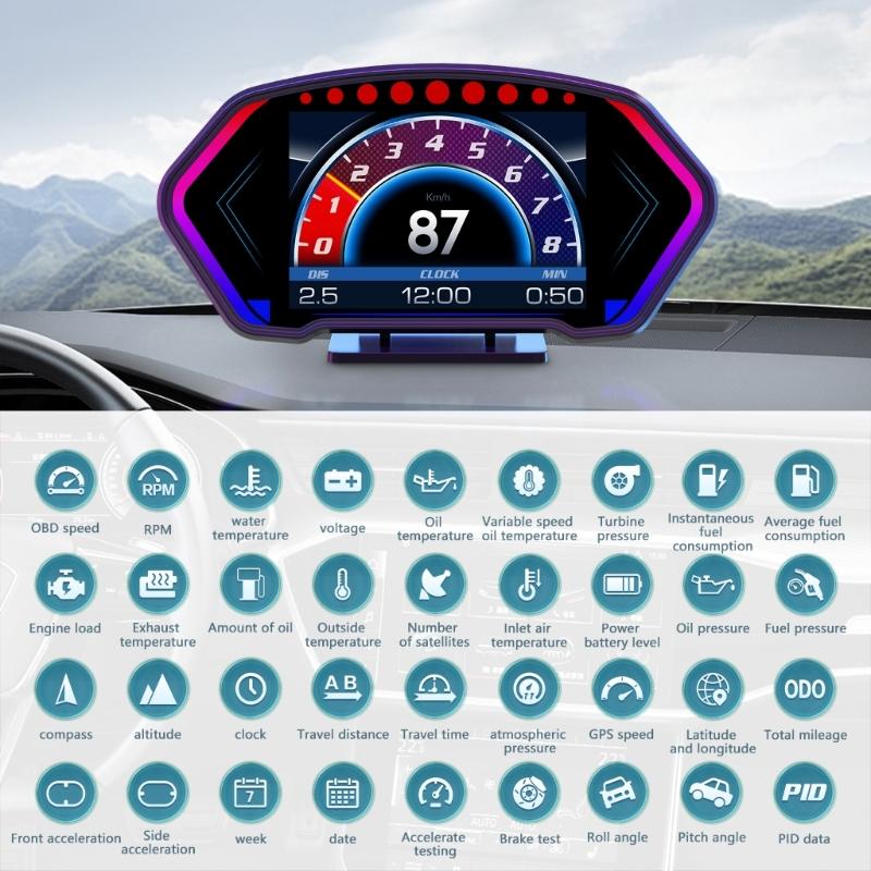 P3 Car Head Up Display Speed Clock Windshield Projector Overspeed Speedometer Alarm Fatigue Driving Reminder Slope Meter