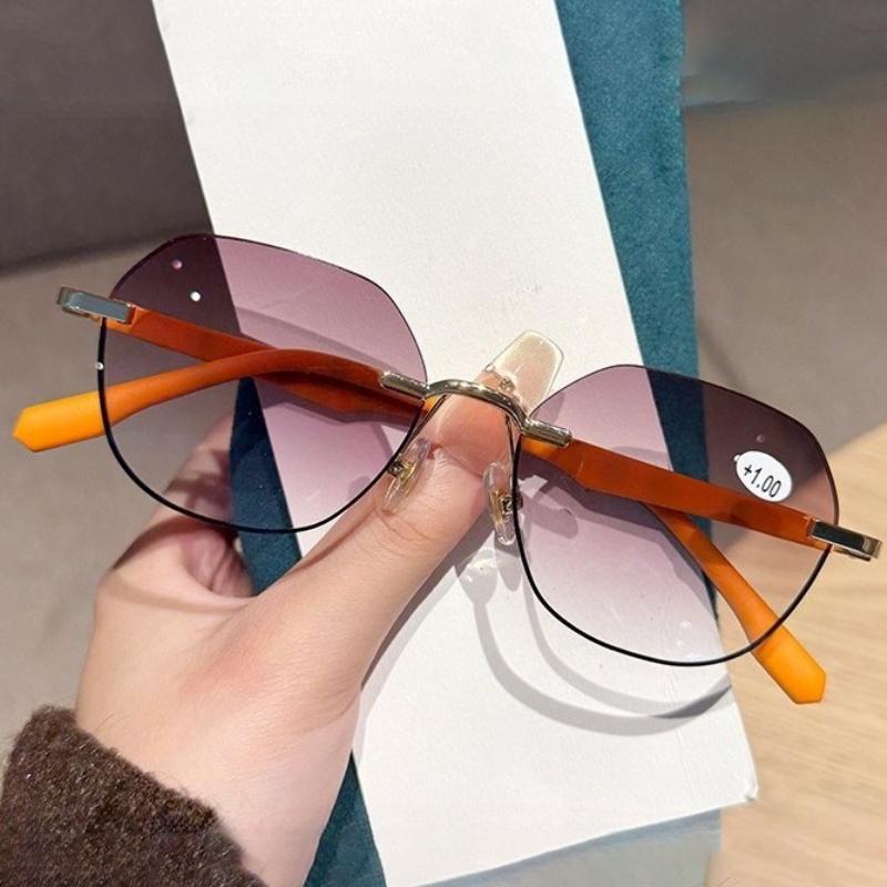 Metal Rimless Presbyopia Glasses Men's and Women's Fashionable Round Frame Outdoor Sports Sun Protection Reading Glasses
