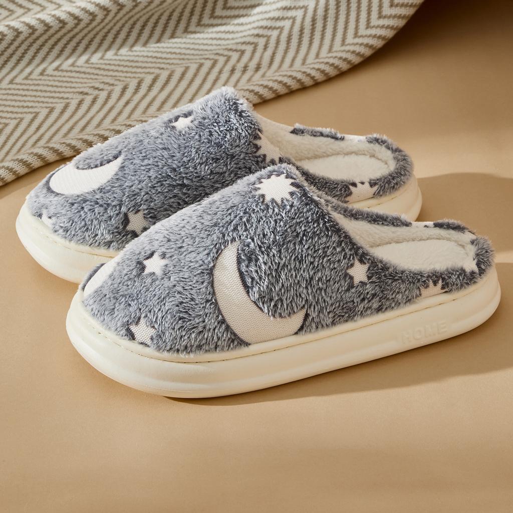 Mode Baumwollpantoffeln Damen Winter Indoor Rutschfest Dicksohlig Gefüttert Warm ohne Haarausfall Paar Baumwollschuhe Herren