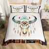 Boho Cow Skull Bedding Set Queen Watercolor Tribal Geometric Print Duvet Cover Cowboy Western Style Microfiber Comforter Cover
