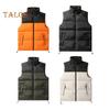 Men Cotton Waistcoat Stand Collar Sleeveless Patchwork Color Cotton Vest Coat with Pockets Elastic Drawstring Hem Zipper Placket Vest Outwear