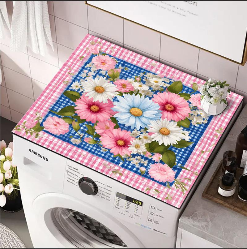 Blue Butterfly & Daisy Drain Mat Absorbent Non-Slip Washing Machine Dust Cover Pad, Dish Drying Mat for Kitchen, Laundry Room