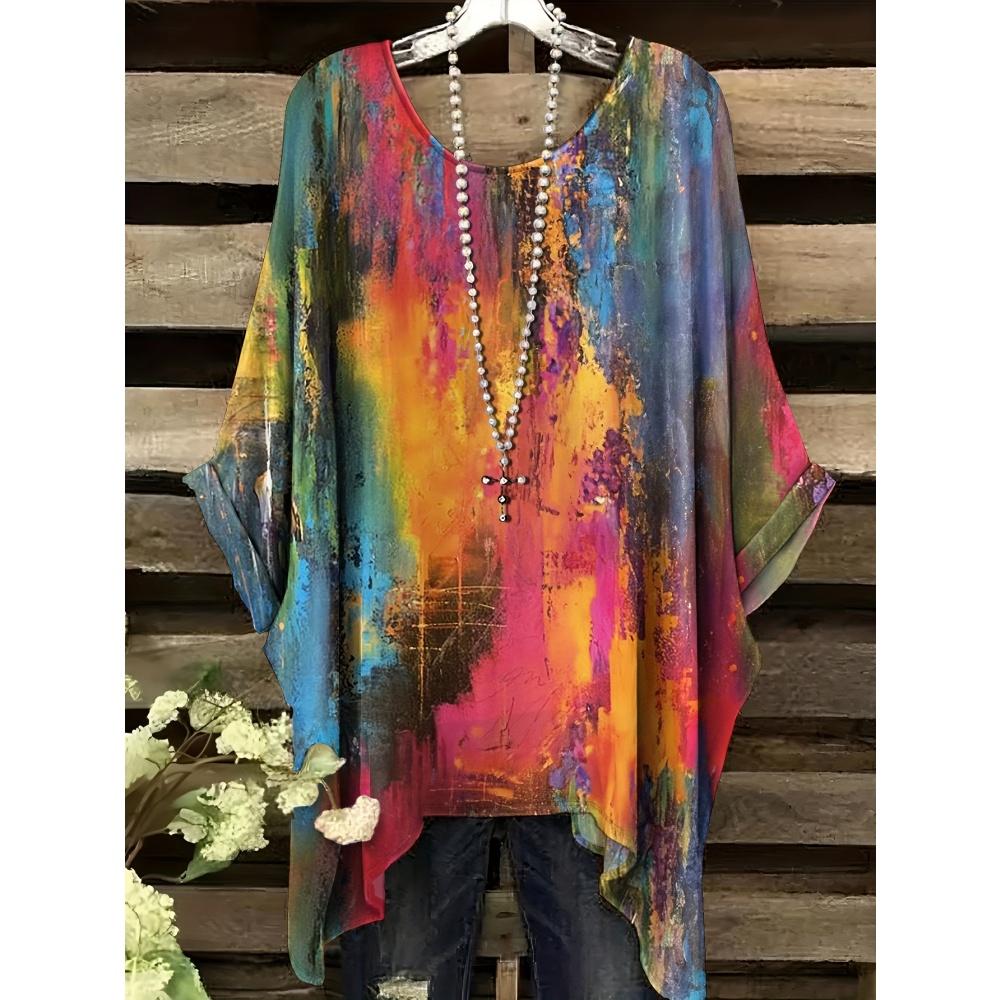 Women's Stripe 3D Print Gradient T-Shirt Casual Fashion Vacation Tops Female Irregular Hem O-Neck Short Sleeve Women's Clothes