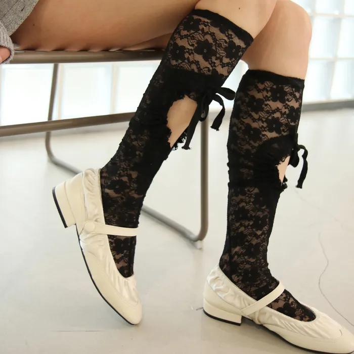 Floral Hole Socks (Black)