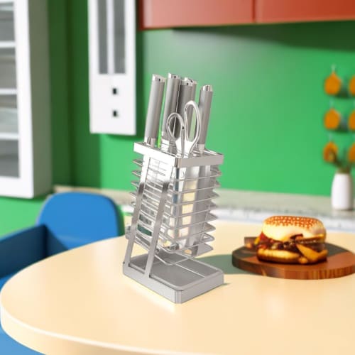 Ykleague Stainless Steel 304 Knife Holder, Durable and Durable, with a Diagonal Design for Easy Access and Storage, a Draining Tray, and a Breathable